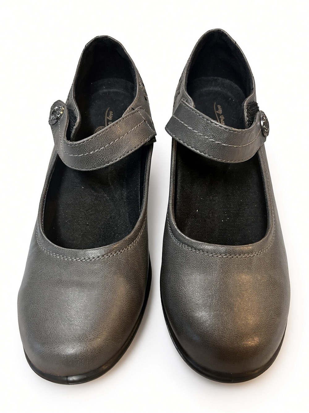 Easy Street Comfort Walk 9M Gray Mary Jane Wedge Cutout NWOB